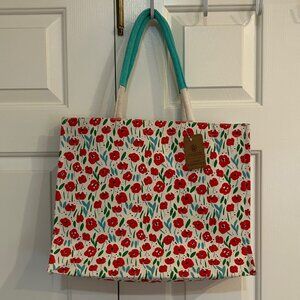 Juliet Meeks Canvas Red Poppy Tote Bag NWT